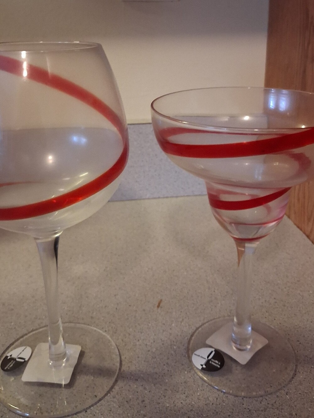 Pier 1 Red Swirl Stemmed Glass Set - Decorative Balloon Wine & Margarita Glasses